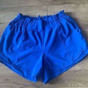 Lululemon Hotty Hot blue 4 inch high rise shorts, size 8, brief cut out